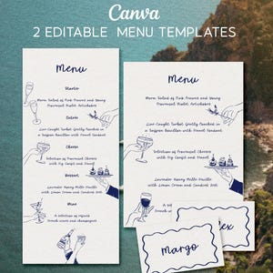 Editable Hand-Drawn Wedding Menu Template, Whimsical Dinner Menu, Funky Wedding Printable Menu, Retro Handwritten Party Menu Canva Template