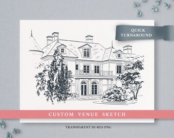 Custom Wedding Venue Illustration, Wedding Venue Sketch Invitation, Custom Architectural Sketch, Illustrated Venue Drawing Wedding Invite