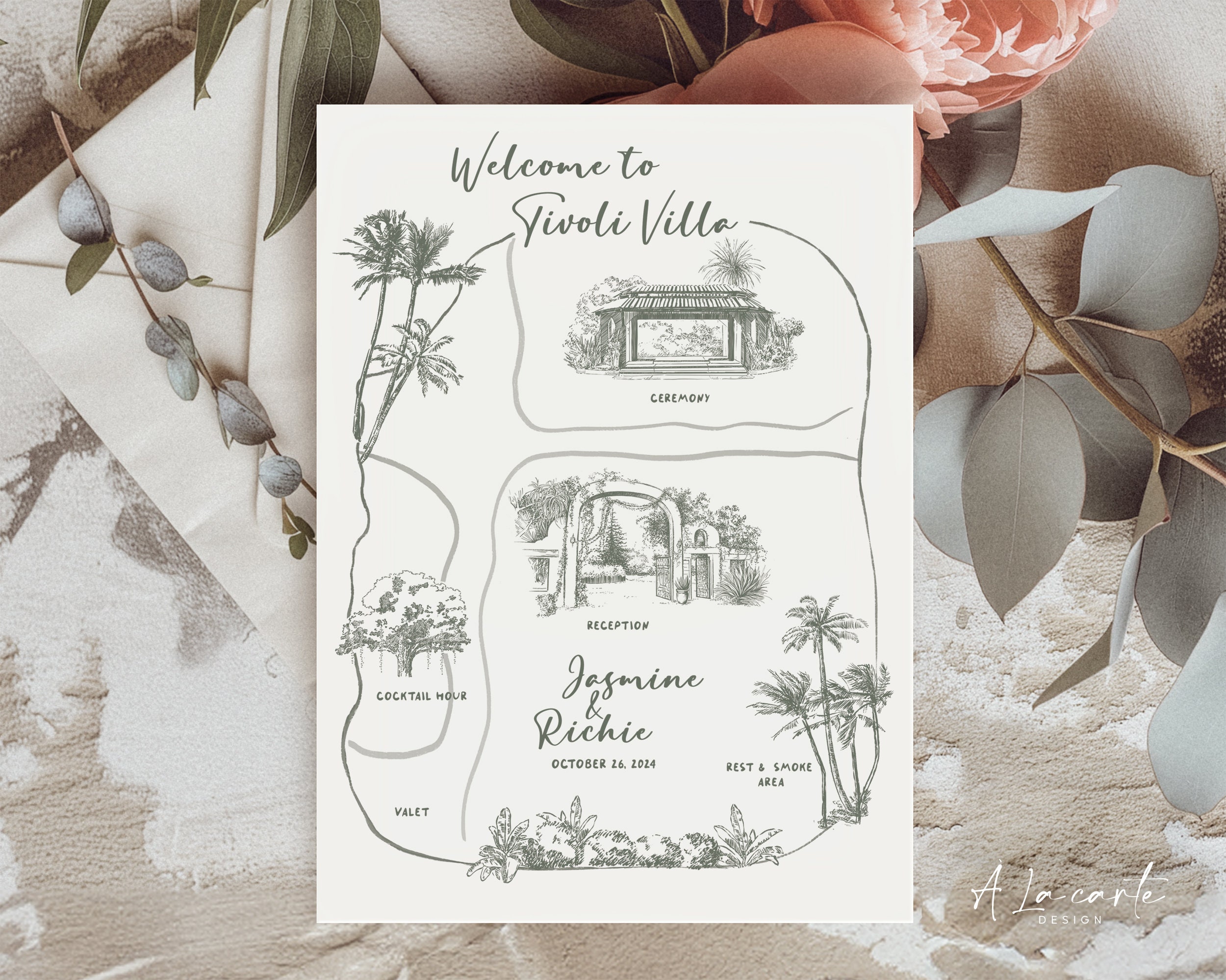 Hand Drawn Custom Wedding Venue Map, Bespoke Illustrated Itinerary ...