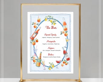 Sjabloon aquarel cocktailmenu, afdrukbaar grillig bord met bar, bewerkbaar CANVA