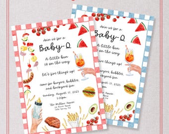 Editable Baby-Q Shower Invitation Template, BBQ Baby Shower Invite, Printable CANVA Design, Baby Girl Boy Evite, Gender Neutral