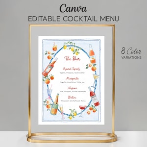 Editable Hand-Drawn Drinks Menu, Printable Cocktail Sign, Colorful Bar Menu Canva Template, Whimsical DIY Drinks Menu, Handwritten Bar Menu