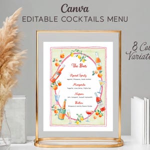 Editable Hand-Drawn Drinks Menu, Printable Cocktail Sign, Colorful Bar Menu Canva Template, Whimsical DIY Drinks Menu, Handwritten Bar Menu