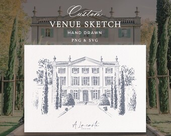 Custom Wedding Venue Illustration, Wedding Venue Sketch Invitation, Custom Architectural Sketch, Illustrated Venue Drawing Wedding Invite