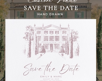 Custom Venue Sketch Save The Date, Hand Drawn Wedding Invitation, Architectural Drawing