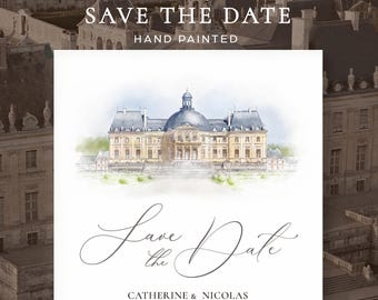 Watercolor Venue Save the Date Invitation, Custom Venue Illustration, Architectural Sketch