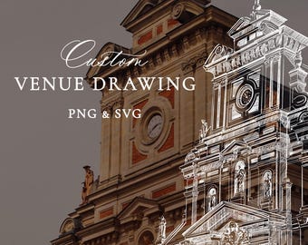 Aangepaste trouwlocatieillustratie, handgetekende architecturale schets (PNG of SVG)