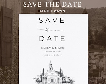 Custom Venue Sketch Save the Date Invitation, Hand-Drawn Architectural Illustration Invitation, Bespoke Destination Wedding Invite