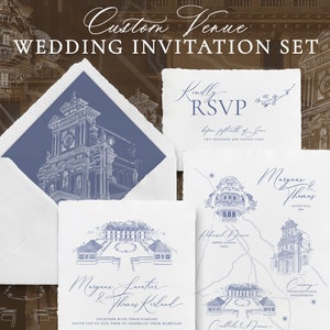 Custom Wedding Venue Invitation Set, Hand Drawn Wedding Venue Map Invitation, Illustrated Venue Invite, Destination Wedding Invitation
