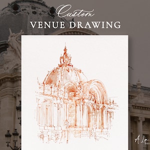 Custom Hand-Drawn Venue Sketch, Watercolor Architectural Sketch, Home Portrait, Wedding Venue Illustration Venue Drawing Watercolor Painting