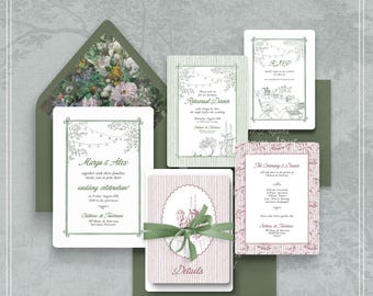 Sage Green Wedding Invitations, Elegant Garden Wedding Invitation Template, Coquette Wedding Invitation Suite, Romantic Wedding Invite CANVA