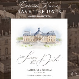 Custom Save The Date Watercolor Venue Invitation, Destination Wedding Venue Watercolor Illustration,  Wedding Venue Watercolor Invite