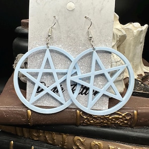 Pentagram Acrylic Baby Blue Pastel Earrings, Pentagram Charm, Pentacle Charm, Wiccan Earrings, Gothic Jewelry, Pastel Goth Earrings
