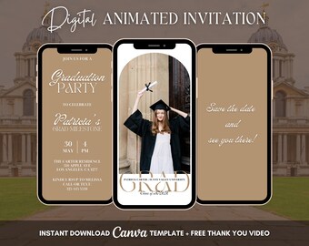 Grad Party Invitation, Graduation Party Animated Invitation, Editable Modern Graduation Video Invite, Dinner Party Digital Video Invitation