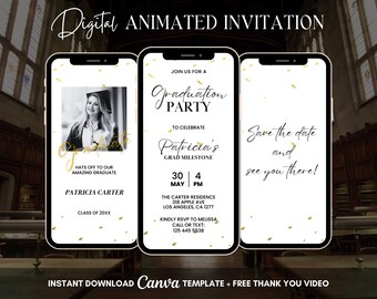 Graduation Party Invitation, Grad Party Animated Invitation, Editable Minimalist Graduation Video Invitation, Digital Video Invite Template