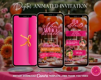 Mother's Day Brunch Animated Invitation, Pink Orange Floral Digital Video Invite (Digital Download)