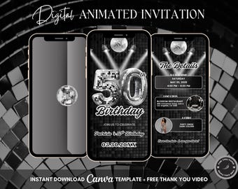 50th Disco Birthday Animated Invitation, Editable Groovy Dance Party Digital Video Invite Template, Evite