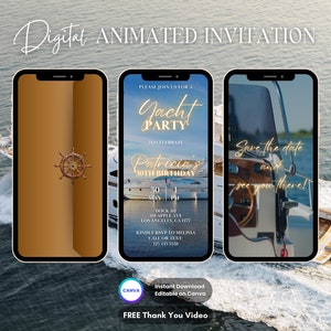Yacht-Einladung, Boot-Party animierte Einladung, bearbeitbare Yacht-Party-Videoeinladung, digitale Boot-Einladung, Yacht-Party-Video einladen