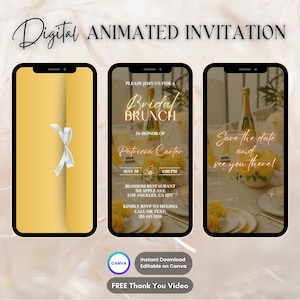 Bridal Brunch Invitation, Yellow Bridal Shower Animated Invitation, Editable Bridal Brunch Digital Video Invite, Bachelorette Floral Evite