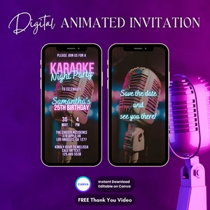 Karaoke Night Invitation, Karaoke Animated Invitation, Editable Karaoke Birthday Digital Video Invite, Music Karaoke Video Invitation, Evite