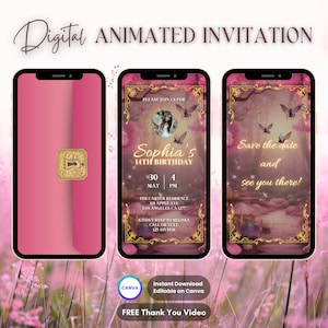 Magical Fairy Forest Garden Invitation, Pink Fairy Animated Invitation, Electronic Enchanted Forest Invitation, Digital Invitation Video