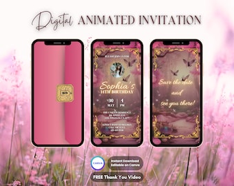Magische Fairy Forest Garden uitnodiging, Pink Fairy geanimeerde uitnodiging, elektronische betoverde bos uitnodiging, digitale uitnodigingsvideo