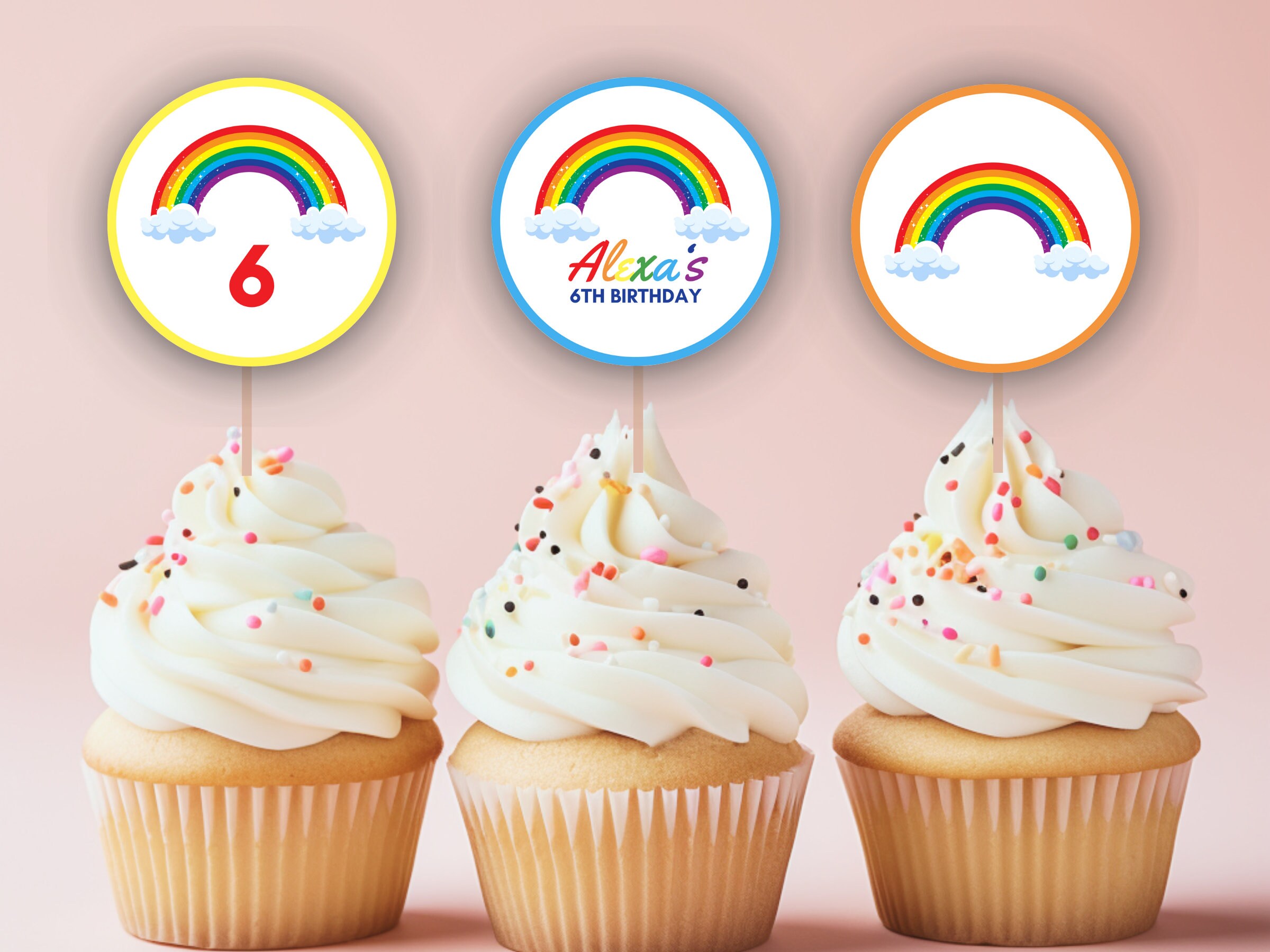 Editable Rainbow Cupcake Toppers Canva Template Printable Etsy
