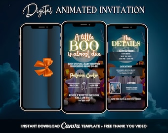 A Little Boo Is Almost Due Invitation, Blue Halloween Baby Shower Party Animated Invitation, Editable A Baby Is Brewing Digital Video Invite