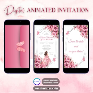 Quinceanera Invitation, Quinceanera Pink Animated Invitation, Editable Quinceañera Digital Video Invitation, Sweet 16 Quince Video Invite