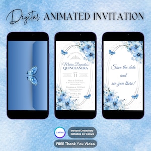 Invito Quinceanera, invito animato Quinceanera, invito video digitale Quinceanera blu modificabile, dolce 16 video invito Quinceanera