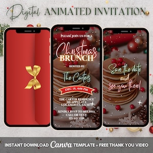 Christmas Brunch Invitation, Christmas Breakfast Lunch Animated Invitation, Editable Holiday Brunch Digital Video Invite, Christmas Party
