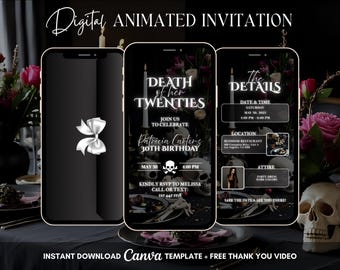 Death To My 20's Birthday Invitation, Death To My Youth Party Animated Invitation, Editable RIP Twenties Gothic Dinner Digital Video Invite