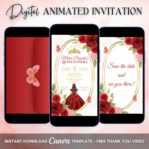 Quinceanera Invitation, Red Quinceanera Animated Invitation, Editable Quinceañera Digital Video Invitation, Sweet 16 Quince Video Invite