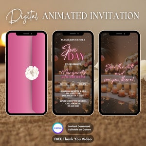 Spa Day Invitation, Spa Birthday Party Animated Invitation, Editable Pamper Party Digital Video Invite, Girl's Night, Manicure Pedicure
