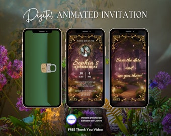 Magische Fairy Forest Garden uitnodiging, magische Fairy geanimeerde uitnodiging, elektronische betoverde bos uitnodiging, digitale uitnodigingsvideo