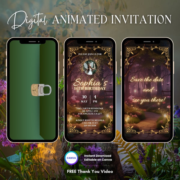 Magical Fairy Forest Garden Invitation, Magical Fairy Animated Invitation, Electronic Enchanted Forest Invitation, Digital Invitation Video