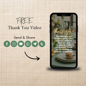 May include: A smartphone screen displaying a thank you message for attending a birthday party. The message reads "Thank You! for coming to my birthday party. Your presence added so much joy and happiness to the celebration! Thank you for making my birthday memorable!"