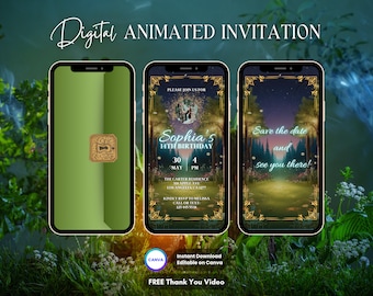 Magische Fairy Forest Garden uitnodiging, magische Fairy geanimeerde uitnodiging, elektronische betoverde bos uitnodiging, digitale uitnodigingsvideo