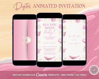 Sea You Soon Baby Shower Invitation, Coastal Ocean Animated Invitation, Beach Baby Shower Digital Video Invite Template