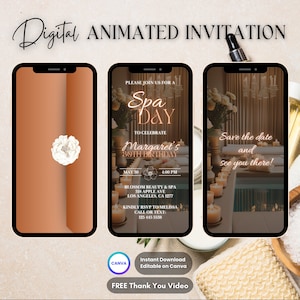 Spa Birthday Party Invitation, Spa Day Animated Invitation, Editable Pamper Party Digital Video Invite, Girl's Night, Manicure Pedicure