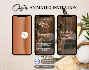 Invitación a la fiesta de cumpleaños del spa, invitación animada del día del spa, invitación de vídeo digital editable para la fiesta de mimos, noche de chicas, pedicura de manicura