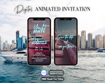 Yacht Party Invitation, Boat Birthday Animated Invitation, Electronic Birthday Invitation, Digital Invitation, Yacht Party Invitation Video