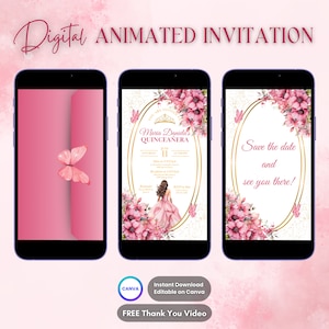 Quinceanera Invitation, Pink Quinceanera Animated Invitation, Editable Quinceañera Digital Video Invitation, Sweet 16 Quince Video Invite