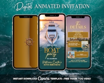 Boat Party Invitation, Boat Birthday Animated Invitation, Editable Birthday Invitation, Digital Invitation, Yacht Party Video Invitation