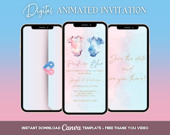 Gender Reveal Invitation, Gender Reveal Party Animated Invitation, Editable Baby Shower Digital Video Invitation, Pink or Blue Video Invite