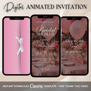 Pink Floral Bridal Shower Invitation, Bridal Shower Animated Invitation, Editable Bridal Party Digital Video Invite, Bachelorette Bach Party