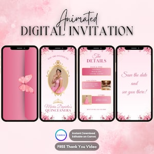 Quinceanera Invitation, Quinceanera Animated Invitation, Editable Pink Gold Quinceañera Digital Video Invitation, 16th Quince Video Invite