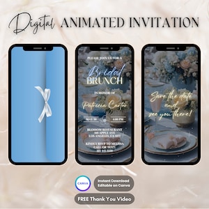 Bridal Brunch Invitation, Blue Bridal Shower Animated Invitation, Editable Bridal Brunch Digital Video Invite, Bachelorette Floral Evite