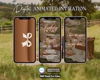 Birthday Picnic Invitation, Picnic Party Animated Invitation, Editable Summer Tea Party Digital Video Invite, Beach Picnic, Garden Party
