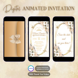 Quinceanera Invitation, Quinceanera Animated Invitation, Editable Champagne Quinceañera Digital Video Invitation, 16th Quince Video Invite